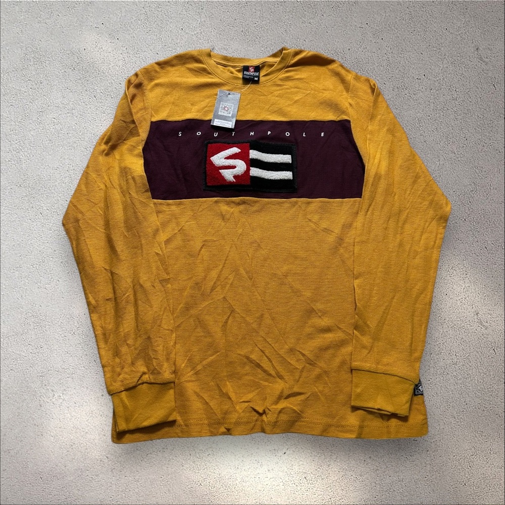 SouthPole thermal shirt men’s medium yellow burgundy new